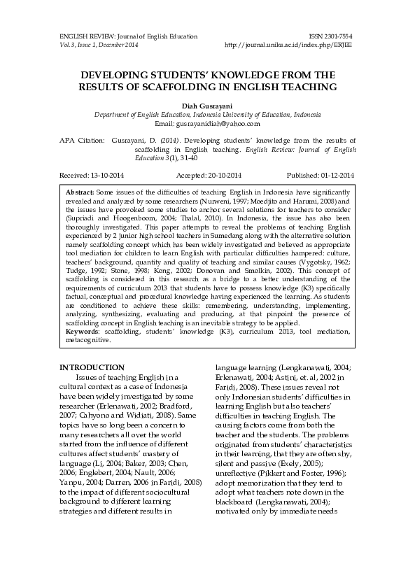 (PDF) Developing Students’ Knowledge from the Results of Scaffolding in ...