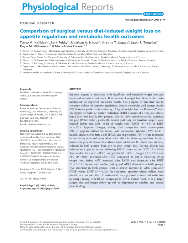 (PDF) Comparison of surgical versus diet‐induced weight loss on ...