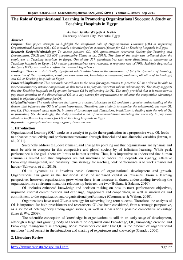 (PDF) The Role of Organizational Learning in Promoting Organizational ...