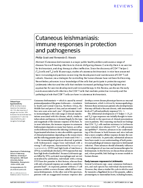 (PDF) Cutaneous leishmaniasis: immune responses in protection and ...