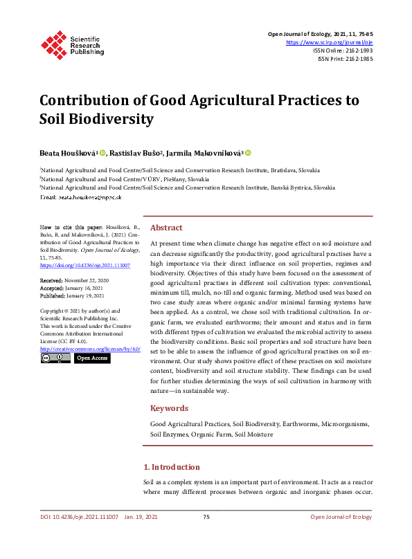(PDF) Contribution of Good Agricultural Practices to Soil Biodiversity