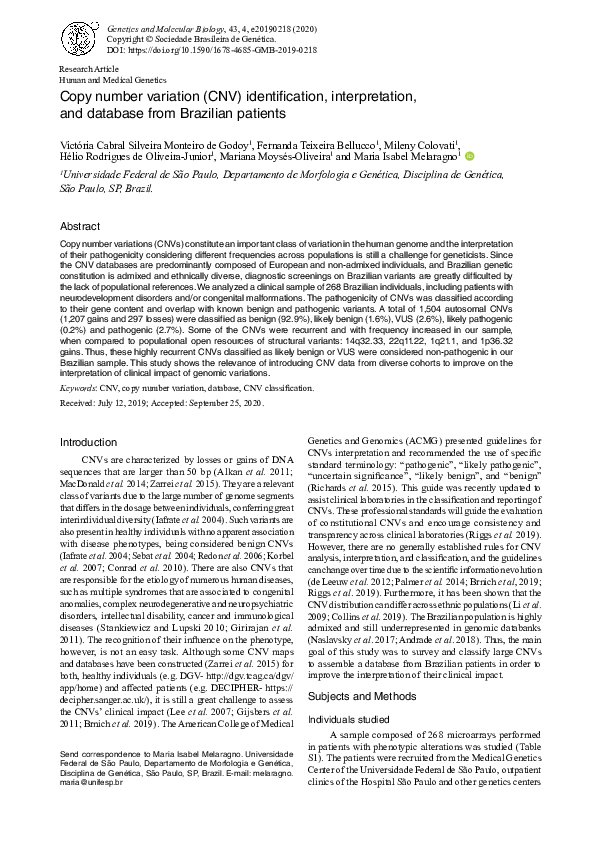 (PDF) Copy number variation (CNV) identification, interpretation, and ...