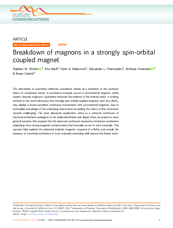 (PDF) Breakdown of magnons in a strongly spin-orbital coupled magnet