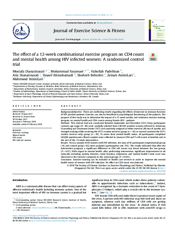 (PDF) The effect of a 12-week combinational exercise program on CD4 ...