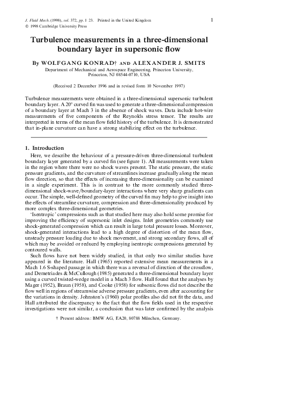 (PDF) Turbulence measurements in a three-dimensional boundary layer in ...