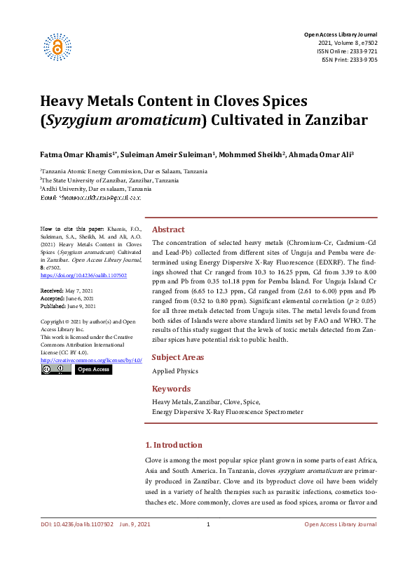 (PDF) Heavy Metals Content in Cloves Spices (Syzygium aromaticum ...