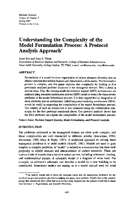 (PDF) Understanding the Complexity of the Model Formulation Process: A ...