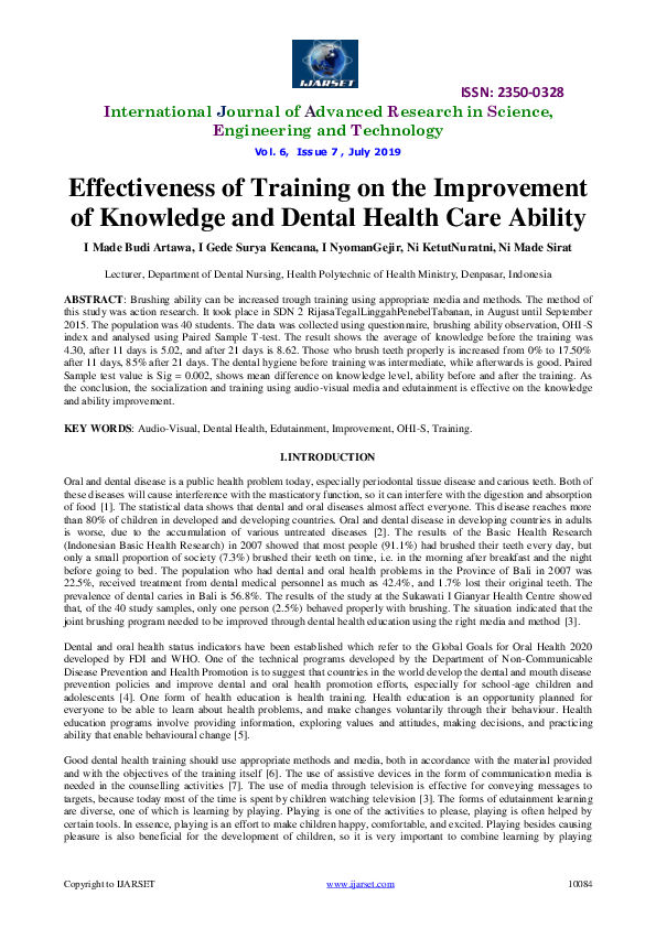 (PDF) Effectiveness of Training on the Improvementof Knowledge and ...