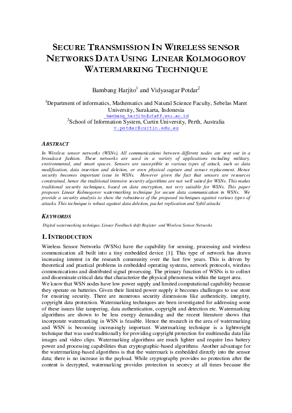 (PDF) Secure Transmission in Wireless Sensor Networks Data Using Linear