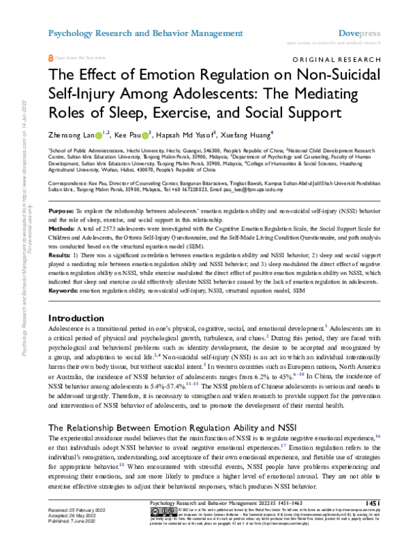 (PDF) The Effect of Emotion Regulation on Non-Suicidal Self-Injury ...