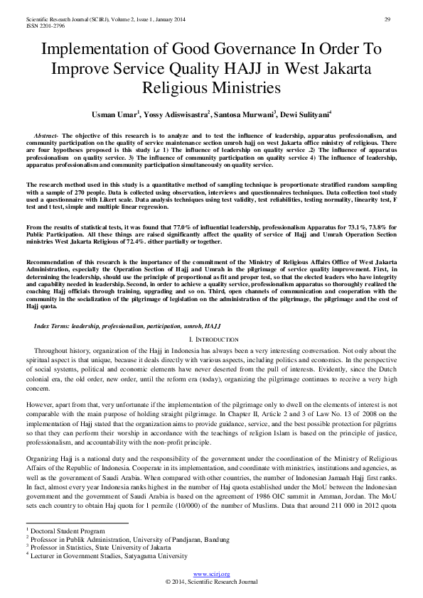 (PDF) Implementation of Good Governance In Order To Improve Service ...