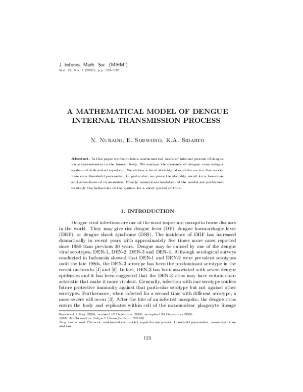 (PDF) A Mathematical Model of Dengue Internal Transmission Process