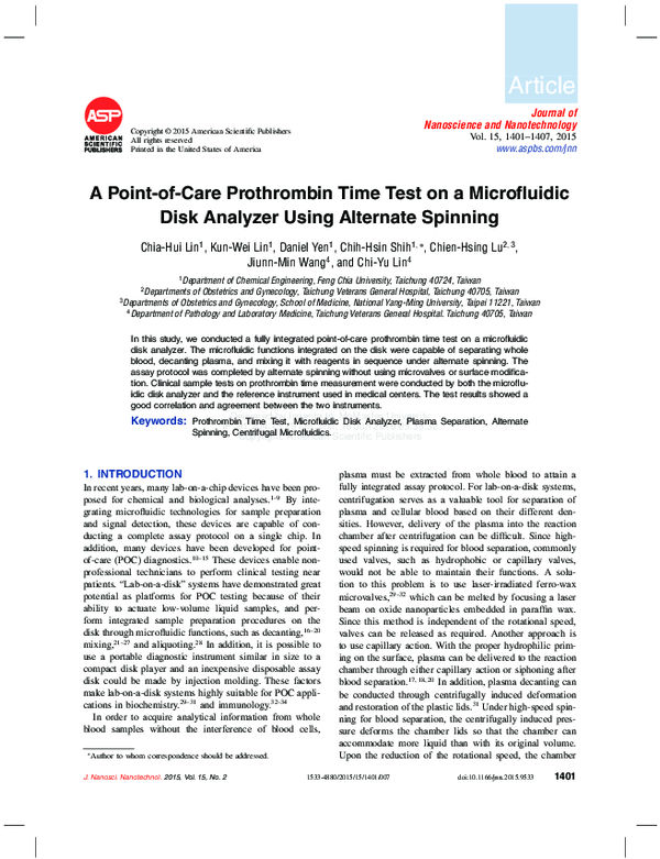 (PDF) A Point-of-Care Prothrombin Time Test on a Microfluidic Disk ...