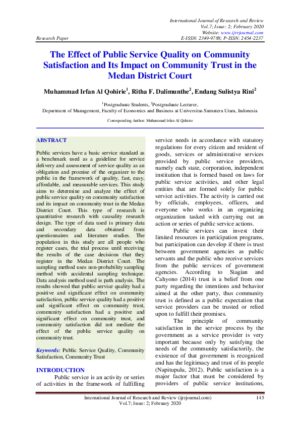 (PDF) The Effect of Public Service Quality on Community Satisfaction ...