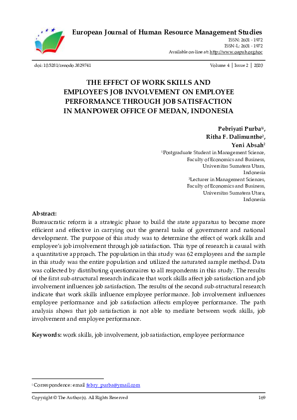 (PDF) The Effect of Work Skills and Employee’s Job Involvement on ...