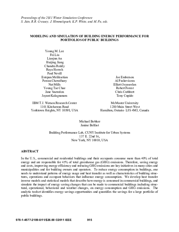 (PDF) Modeling and simulation of building energy performance for ...