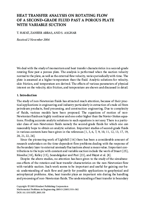 (PDF) Heat transfer analysis on rotating flow of a second-grade fluid ...