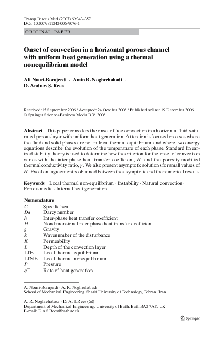 (PDF) Onset of convection in a horizontal porous channel with uniform ...