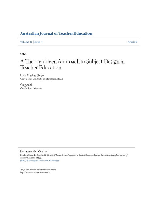 (PDF) A Theory-driven Approach to Subject Design in Teacher Education