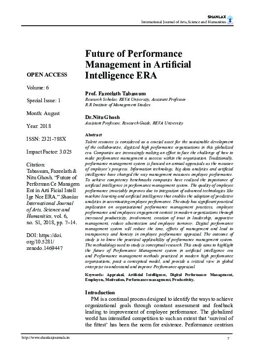 (PDF) Future of Performance Management in Artificial Intelligence ERA