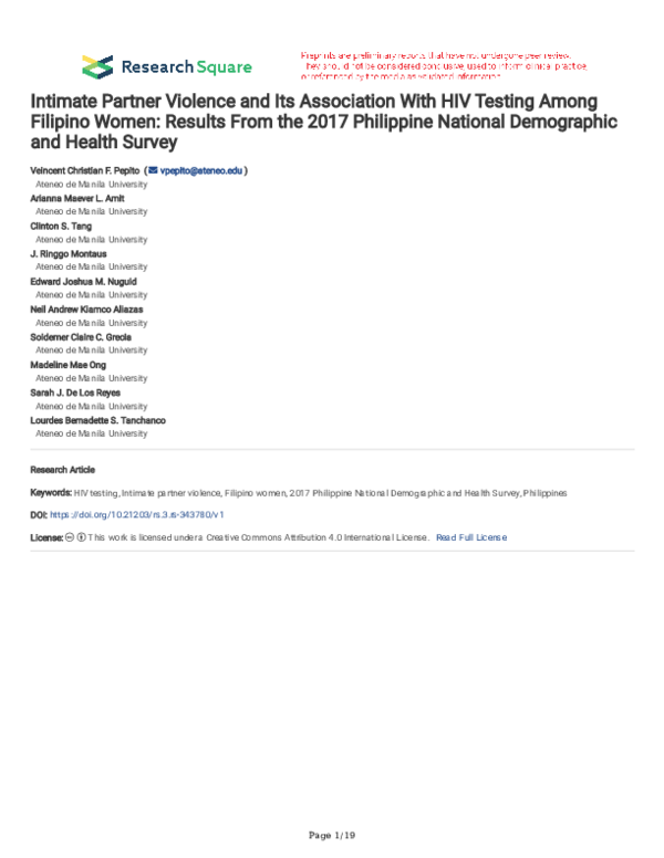 (PDF) Intimate Partner Violence and Its Association With HIV Testing ...