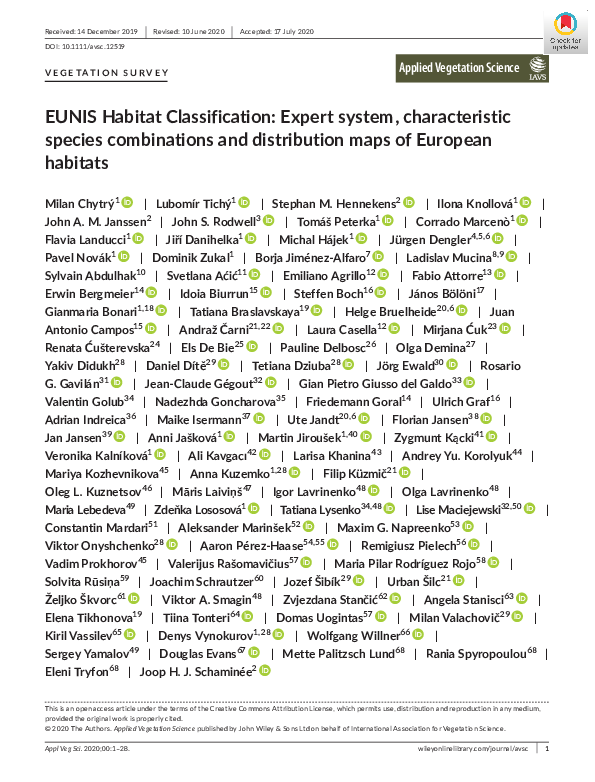 (PDF) EUNIS Habitat Classification Expert system, characteristic