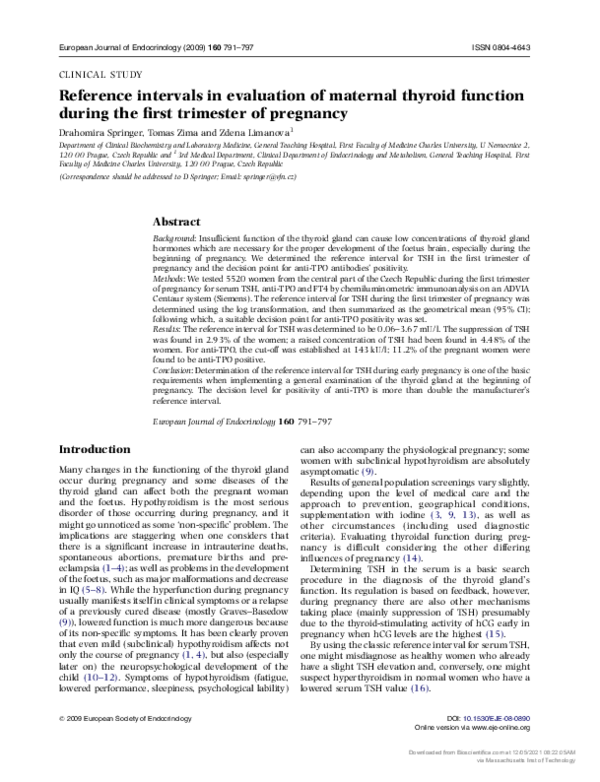 (PDF) Reference intervals in evaluation of maternal thyroid function ...