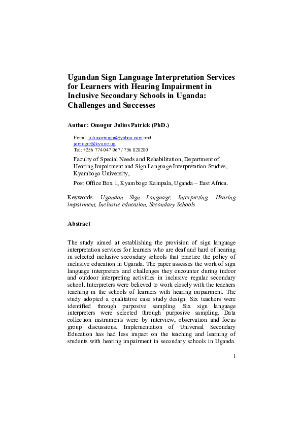 (PDF) Ugandan Sign Language Interpretation Services for Learners with