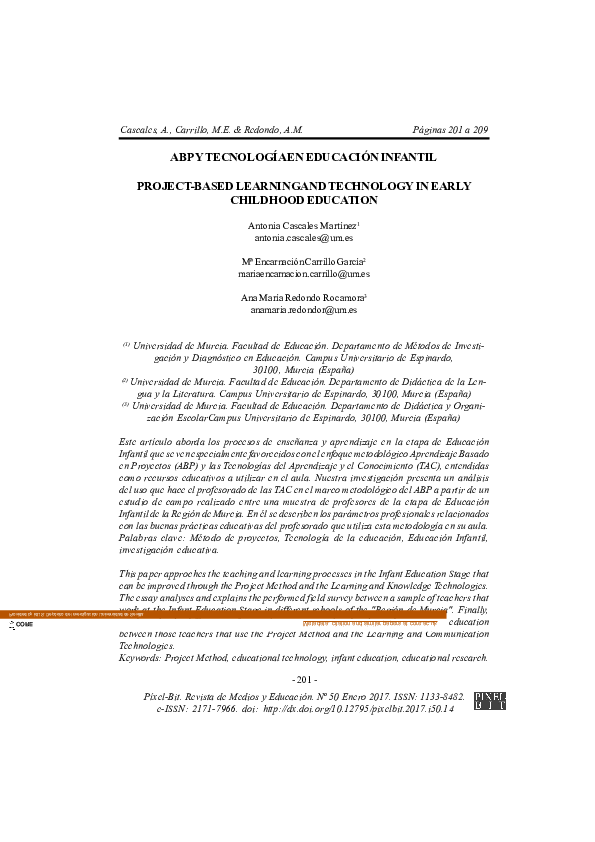 (PDF) Project-Based Learning and Technology in Early Childhood Education