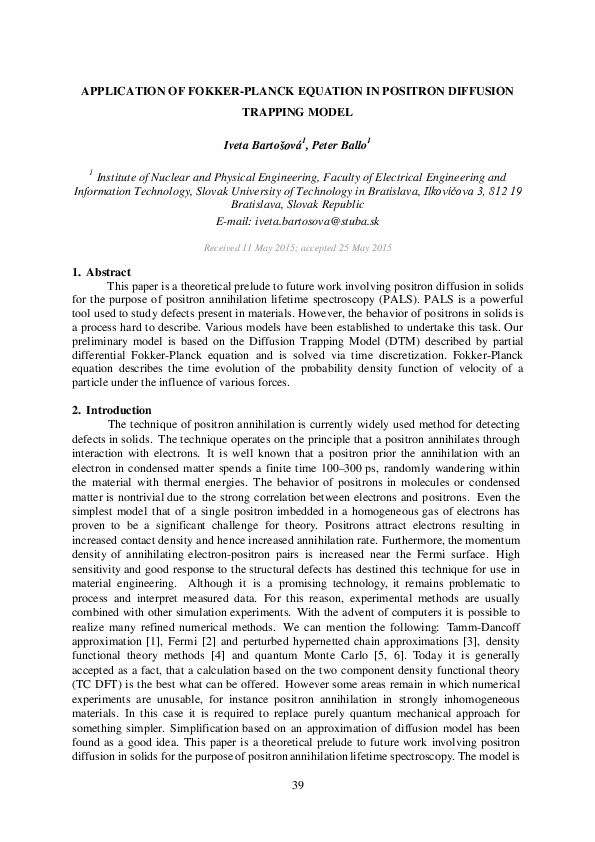 (PDF) Application of Fokker-Planck Equation in Positron Diffusion ...