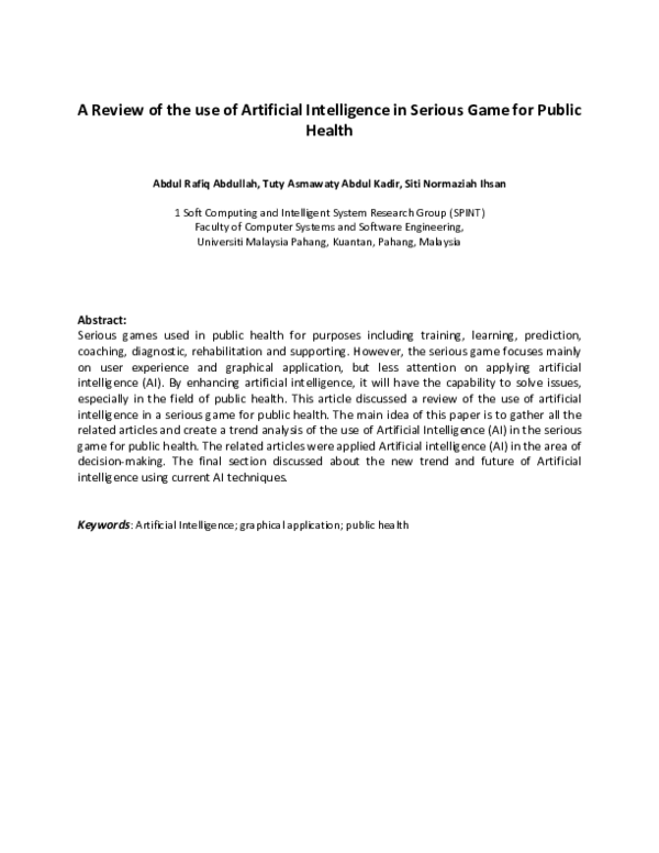 (PDF) A review of the use of artificial intelligent in serious games ...