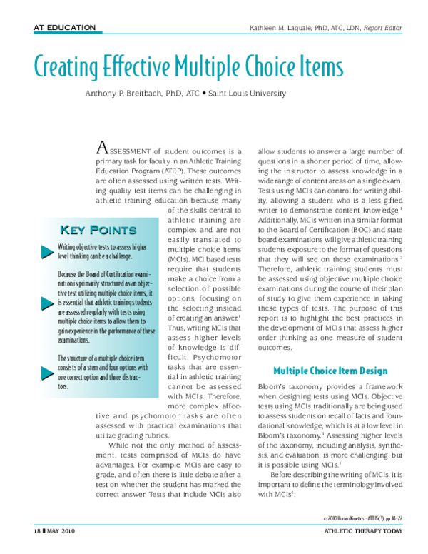 (PDF) Creating Effective Multiple Choice Items