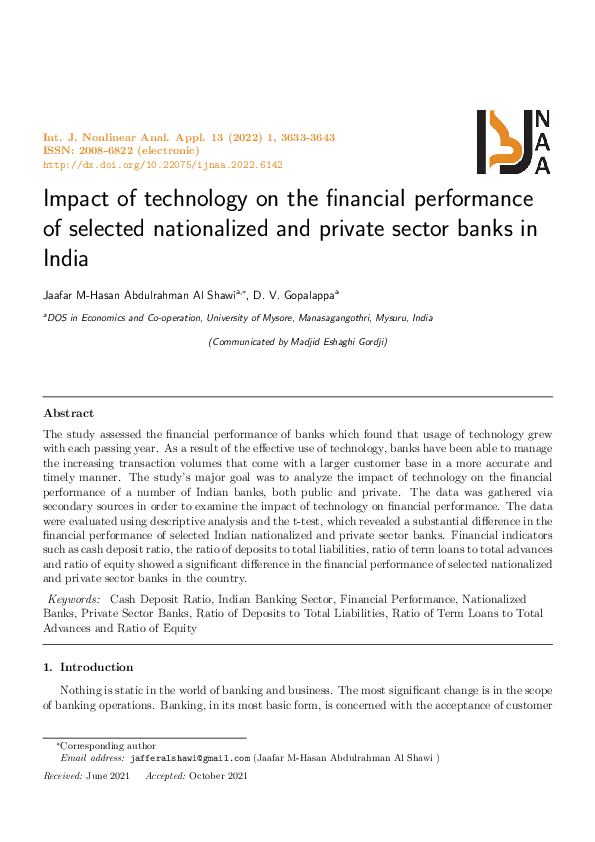 (PDF) Impact of technology on the financial performance of selected ...