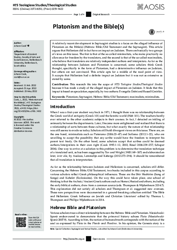 Pdf Platonism And The Bible S