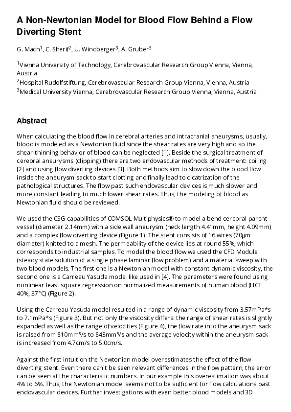 (PDF) A Non Newtonian Model for Blood Flow behind a Flow Diverting Stent