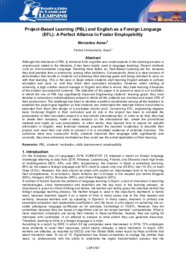 (PDF) Project-Based Learning (PBL) and English as a Foreign Language ...