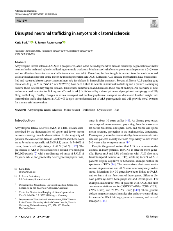 (PDF) Disrupted neuronal trafficking in amyotrophic lateral sclerosis