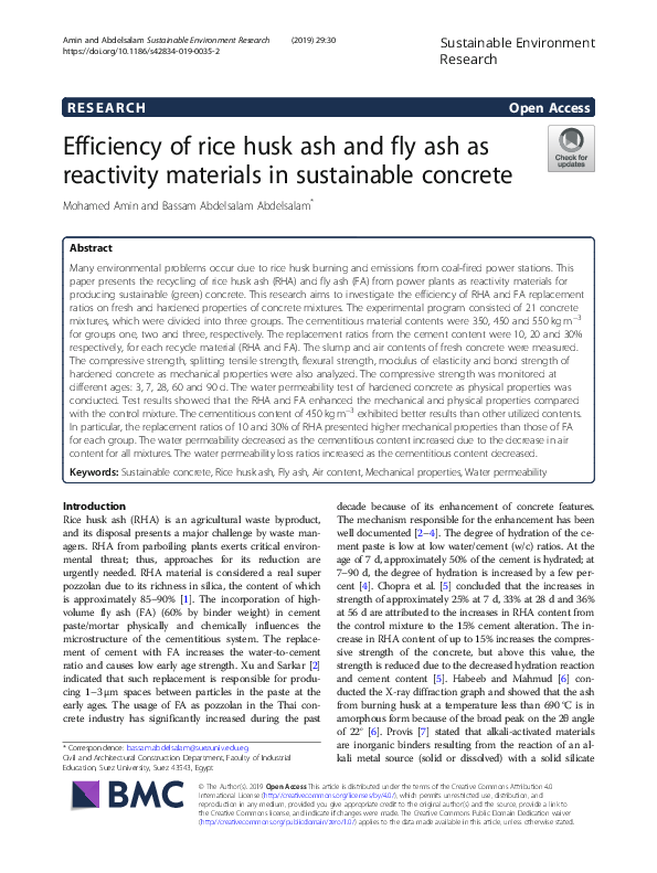 (PDF) Efficiency of rice husk ash and fly ash as reactivity materials ...