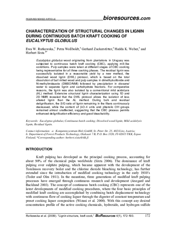 (PDF) Characterization of Structural Changes in Lignin During ...