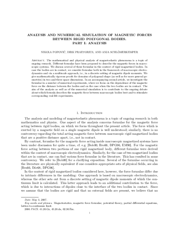 (PDF) Analysis and numerical simulation of magnetic forces between ...