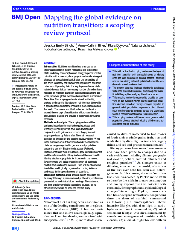 (PDF) Mapping the global evidence on nutrition transition: a scoping ...