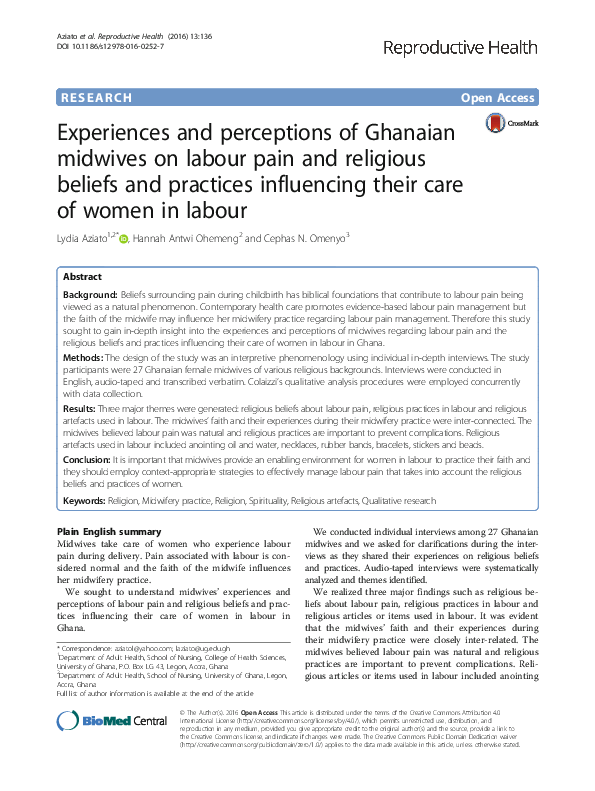 (PDF) Experiences and perceptions of Ghanaian midwives on labour pain ...