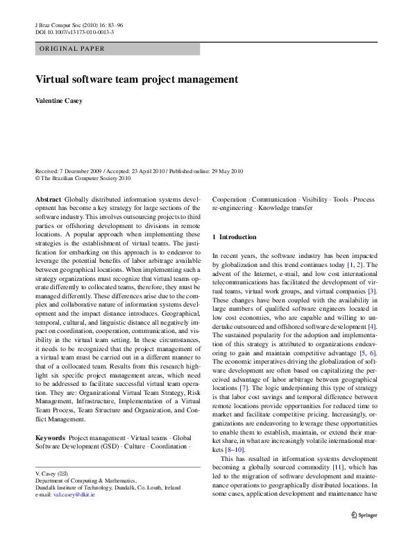 (PDF) Virtual software team project management