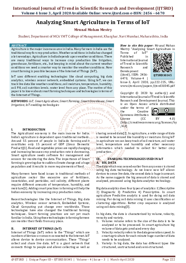 (PDF) Analyzing Smart Agriculture in Terms of IoT