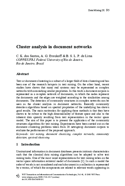 (PDF) Cluster analysis in document networks