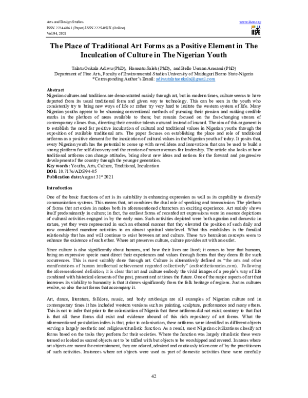 (PDF) The Place of Traditional Art Forms as a Positive Element in The ...