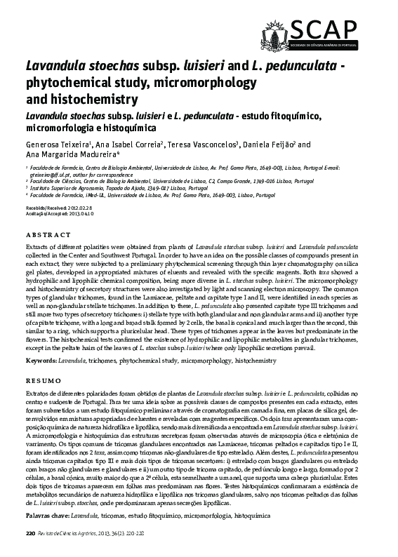 (PDF) Lavandula stoechas subsp. luisieri and L. pedunculata ...