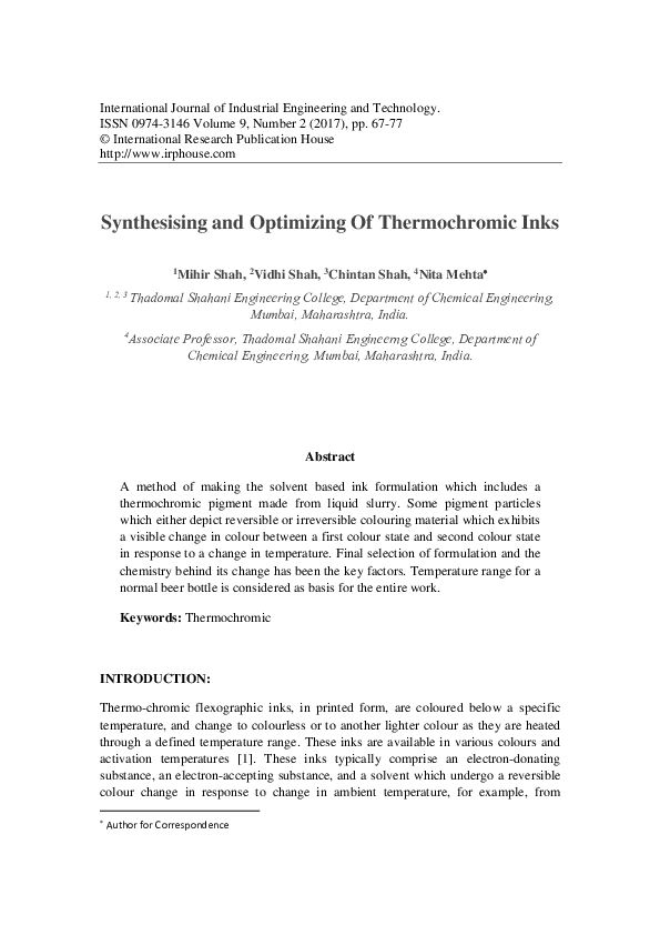 (PDF) Synthesising and Optimizing Of Thermochromic Inks