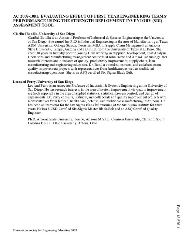 (PDF) Evaluating Effect Of First Year Engineering Teams’ Performance Using The Strength