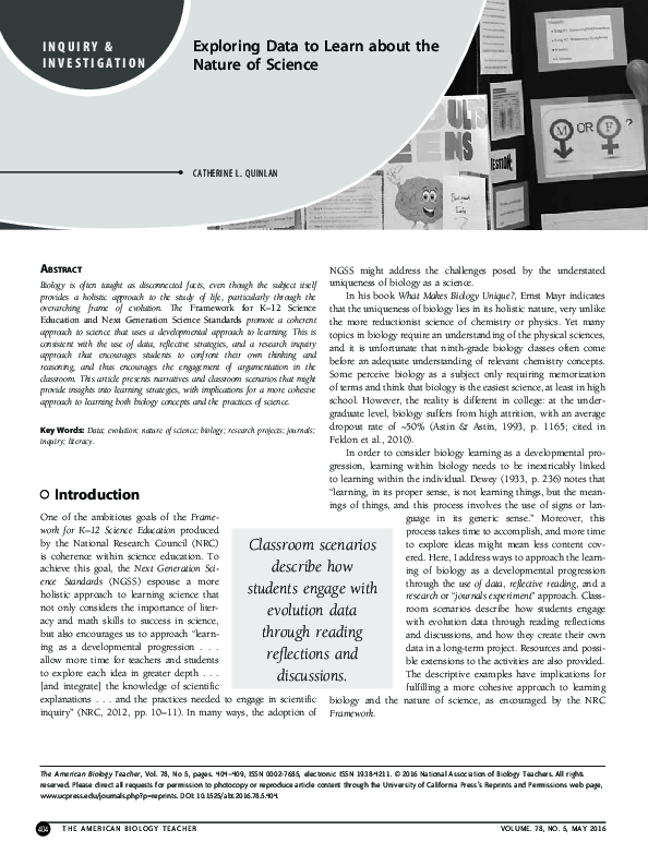 (PDF) Exploring Data to Learn about the Nature of Science